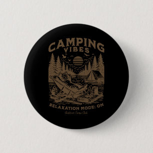 Badge Rond 5 Cm Vibes de camping drôle chat feu de camp extérieur 