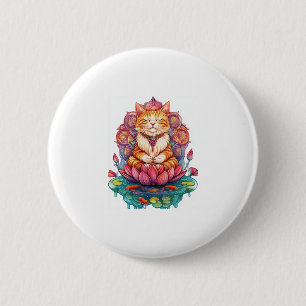 Badge Rond 5 Cm Vibes de chat zen � Kitty méditant psychédélique
