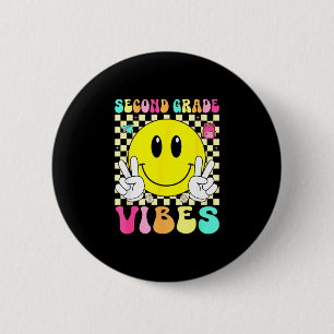 Badge Rond 5 Cm Vibes de deuxième année visage rétro souriant reto