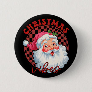 Badge Rond 5 Cm Vibes de Noël Santa rouge Vintage Père Noël rose