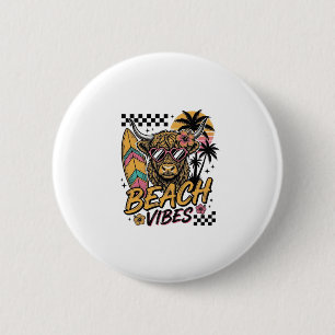 Badge Rond 5 Cm Vibes de plage vache highland été art vectoriel_1