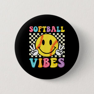 Badge Rond 5 Cm Vibes de softball Rétro Groovy journée de match Fi