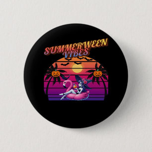 Badge Rond 5 Cm Vibes de Summerween Sorcière Flamingo Flottant, So