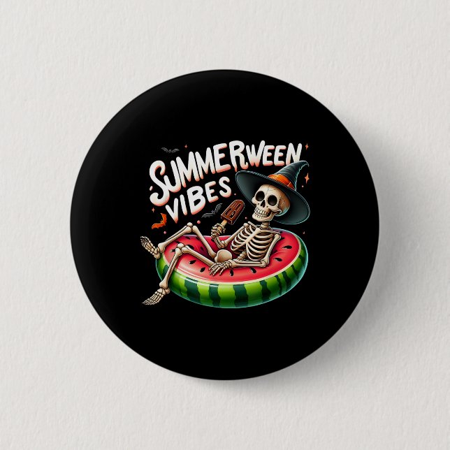 Badge Rond 5 Cm Vibes de Summerween squelette effrayant Halloween  (Devant)
