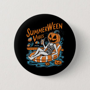 Badge Rond 5 Cm Vibes d'été Éffrayant Citrouille d'été mignonne