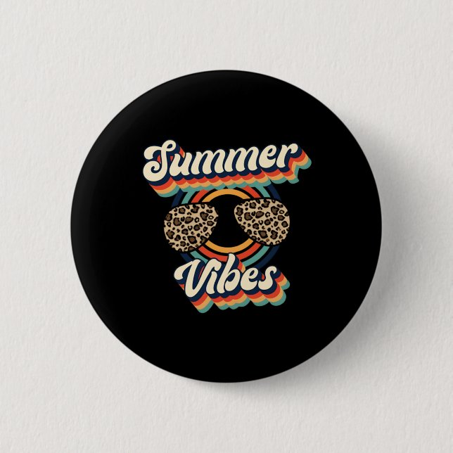 Badge Rond 5 Cm Vibes d'été rétro guépard solitaire vacances (Devant)