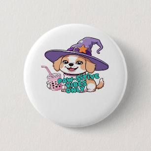 Badge Rond 5 Cm Vibes Paw seulement - Chien mignon avec thé à bull