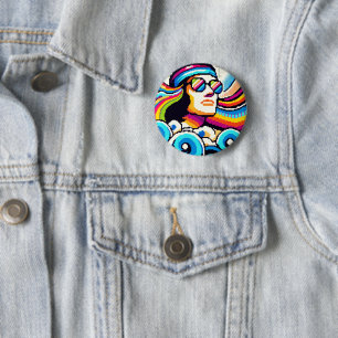 Badge Rond 5 Cm Vibes rétro - les années 70 Pixel Art Super pour H