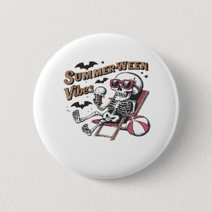 Badge Rond 5 Cm Vibes Sumerween Joyeux Squelette Crème Glacée Été