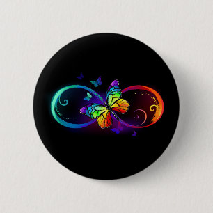 Badge Rond 5 Cm Vibrant infinity with rainbow butterfly on black