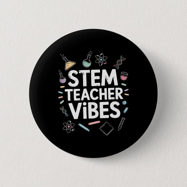 Badge Rond 5 Cm Vibrations de professeur de STEM, Enseignement des (Devant)