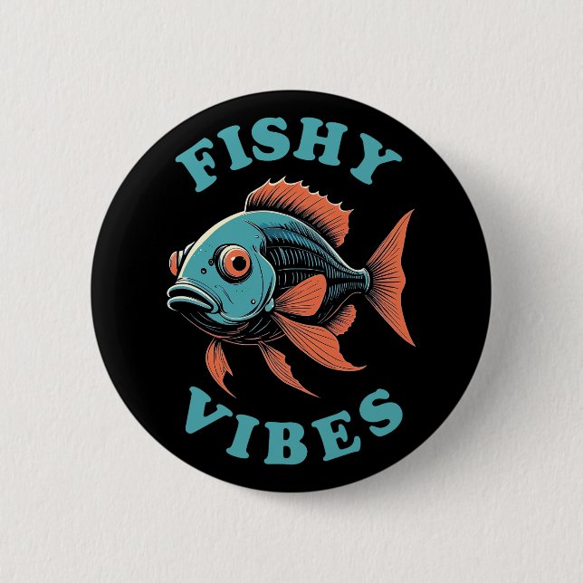 Badge Rond 5 Cm Vibrations Poissons - Poisson Drôle (Devant)