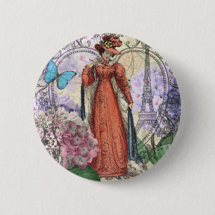 Badge Rond 5 Cm Victorian Femme Rouge Classy Coloré