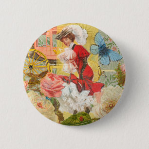 Badge Rond 5 Cm Victorian Lady Woman Fun Carriage