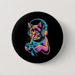 Badge Rond 5 Cm Vidéo de jeu drôle de chat Joueur de chat