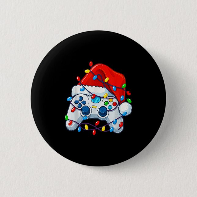 Badge Rond 5 Cm Video Game Controller Christmas Santa Hat Gamer Fu (Devant)
