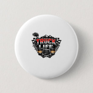 Badge Rond 5 Cm Vie de Camion Grunge en Chrome Rouge Distressed Ca