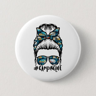 Badge Rond 5 Cm Vie de camping chignon désordonné camp maman campe