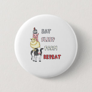 Badge Rond 5 Cm Vie de ferme amusante - Manger Dormir Ferme Répéte