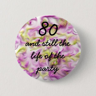 Badge Rond 5 Cm Vie de la fête 80e anniversaire Swirl Pastel Femin