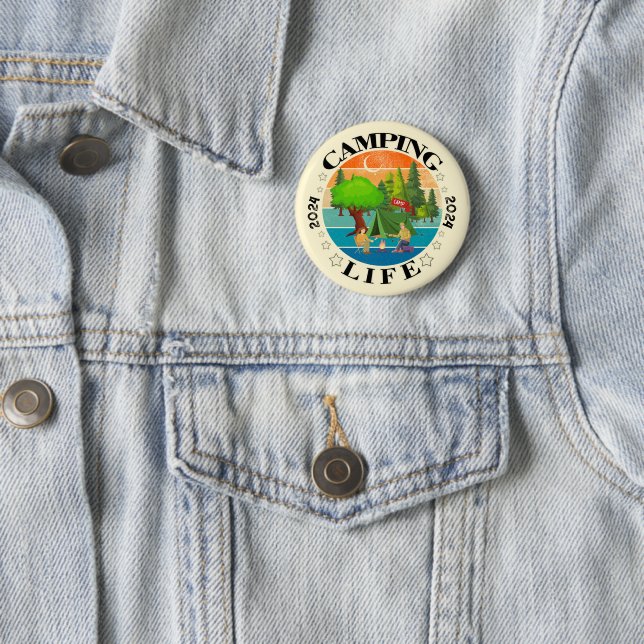 Badge Rond 5 Cm Vie du camping (En situation)