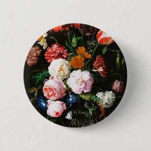 Badge Rond 5 Cm Vie morte avec des fleurs dans un Vase de verre cl