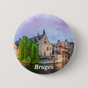Badge Rond 5 Cm Vieille ville de Bruges et tour du Beffroi