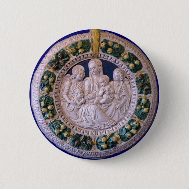 BADGE ROND 5 CM VIERGE AVEC ENFANT ET SAINTS (Devant)