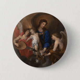 Badge Rond 5 Cm Vierge et enfant avec la musique faisant des anges