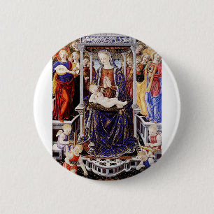 Badge Rond 5 Cm Vierge et Enfant enthronisés avec Ange musicien