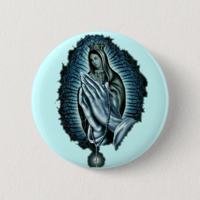 Badge Rond 5 Cm Vierge Marie béni par prière pourpre (Devant)