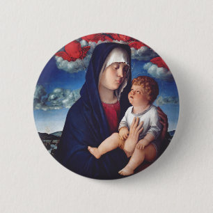 Badge Rond 5 Cm Vierge Marie et Enfant Art Religieux Classique