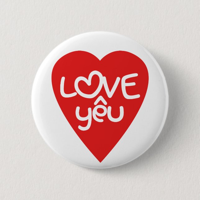 Badge Rond 5 Cm Vietnamien Valentine ♥ Love Yêu ♥ Asian Wordplay (Devant)