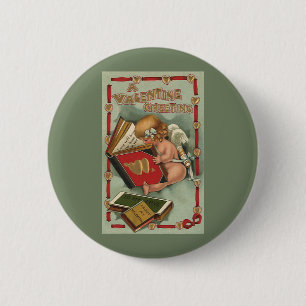 Badge Rond 5 Cm Vieux ange de la Saint-Valentin, Cupidon lisant un