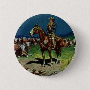 Badge Rond 5 Cm Vieux Cow-boy, éleveur de bétail ranch sur la ferm