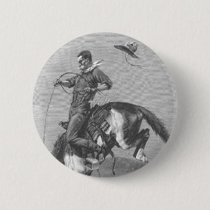 Badge Rond 5 Cm Vieux Cowboys de Rodéo, Cheval Sauvage par Remingt