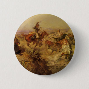 Badge Rond 5 Cm Vieux Cowboys, Jetés à bas par CM Russell
