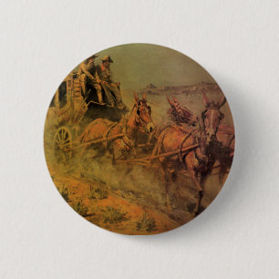 Badge Rond 5 Cm Vieux Cowboys, La diligence par John Borein