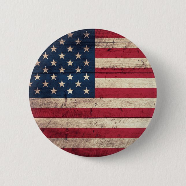 Badge Rond 5 Cm Vieux drapeau américain en bois (Devant)