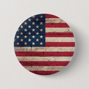 Badge Rond 5 Cm Vieux drapeau américain en bois