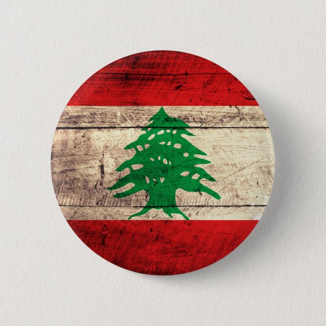 Badge Rond 5 Cm Vieux drapeau en bois de Labanon (Devant)