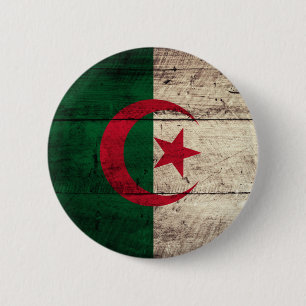 Badge Rond 5 Cm Vieux drapeau en bois de l'Algérie