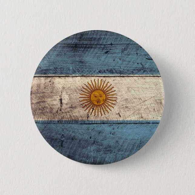 Badge Rond 5 Cm Vieux drapeau en bois de l'Argentine (Devant)
