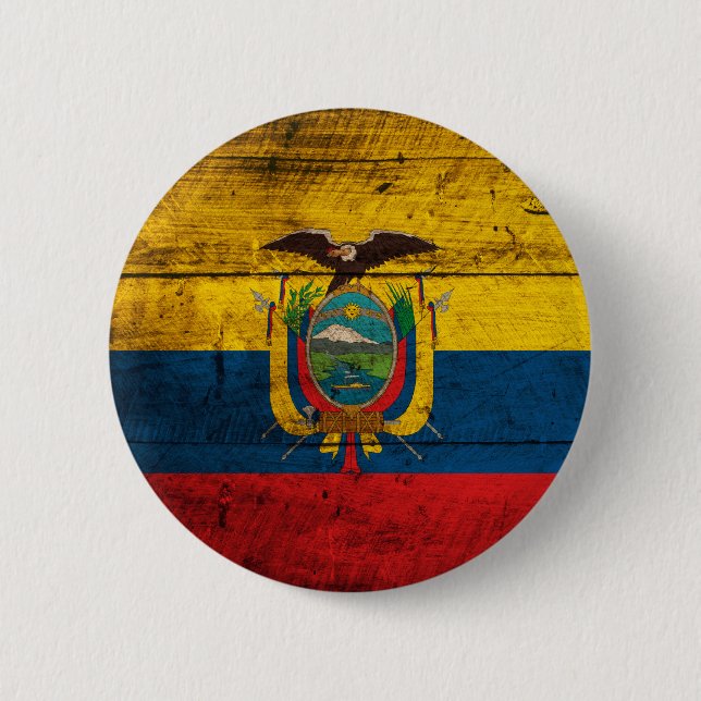 Badge Rond 5 Cm Vieux drapeau en bois de l'Equateur (Devant)
