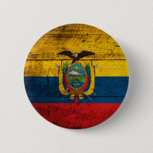 Badge Rond 5 Cm Vieux drapeau en bois de l'Equateur