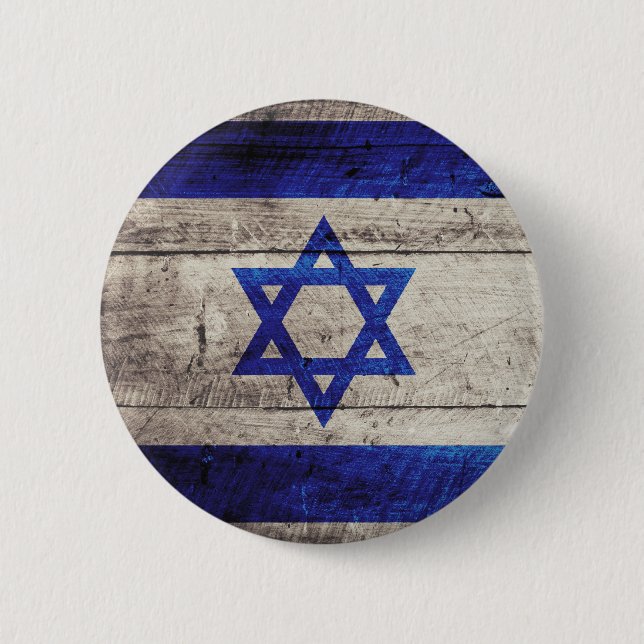 Badge Rond 5 Cm Vieux drapeau en bois de l'Israël (Devant)