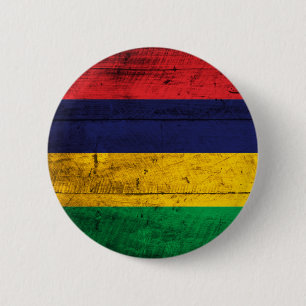 Badge Rond 5 Cm Vieux drapeau en bois des Îles Maurice