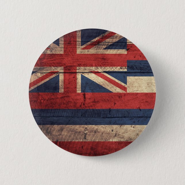 Badge Rond 5 Cm Vieux drapeau en bois d'Hawaï ; (Devant)
