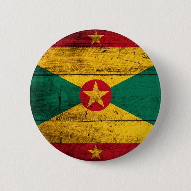 Badge Rond 5 Cm Vieux drapeau en bois du Grenada (Devant)