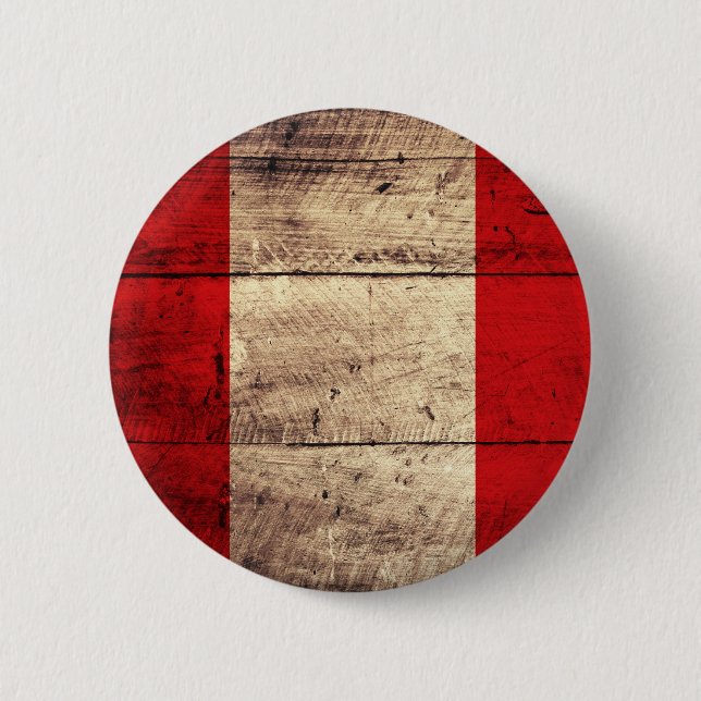 Badge Rond 5 Cm Vieux drapeau en bois du Pérou (Devant)